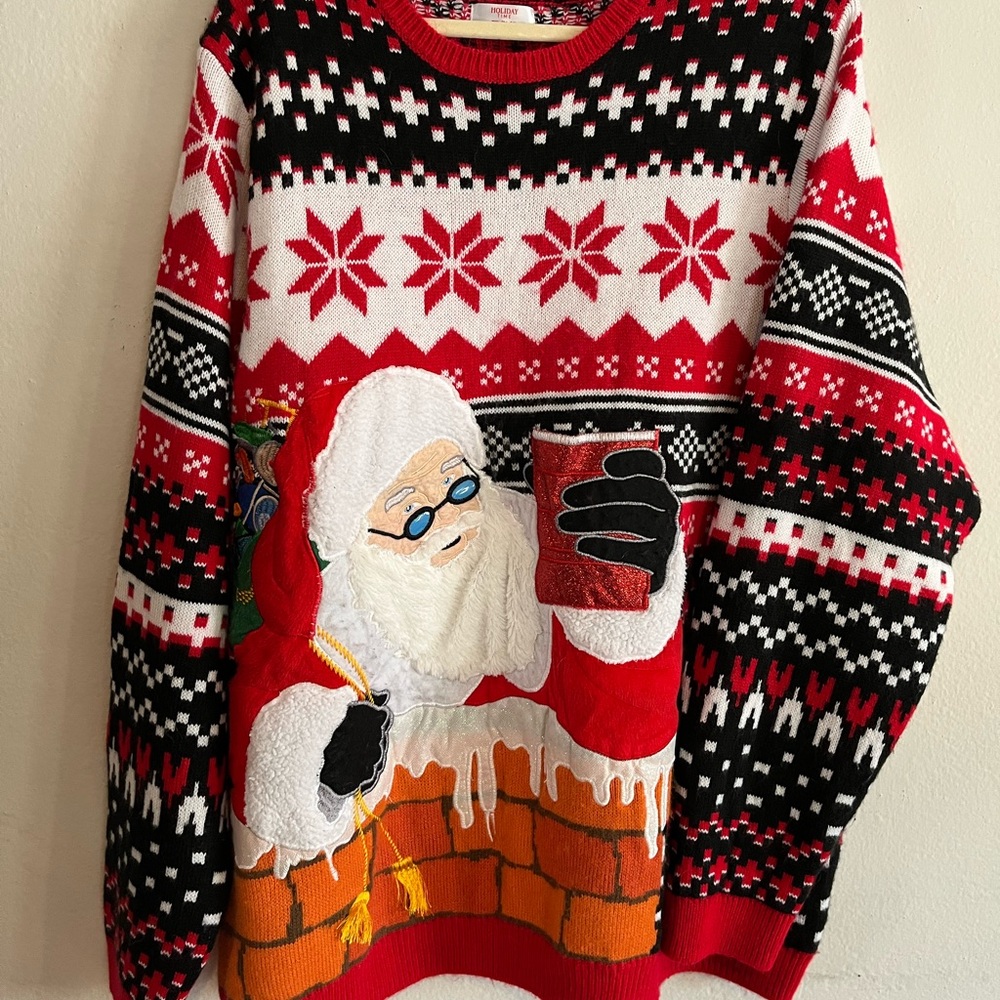3/$20 Holiday Time Christmas Ugly Sweater Novelty Santa Fair Isle 3XL